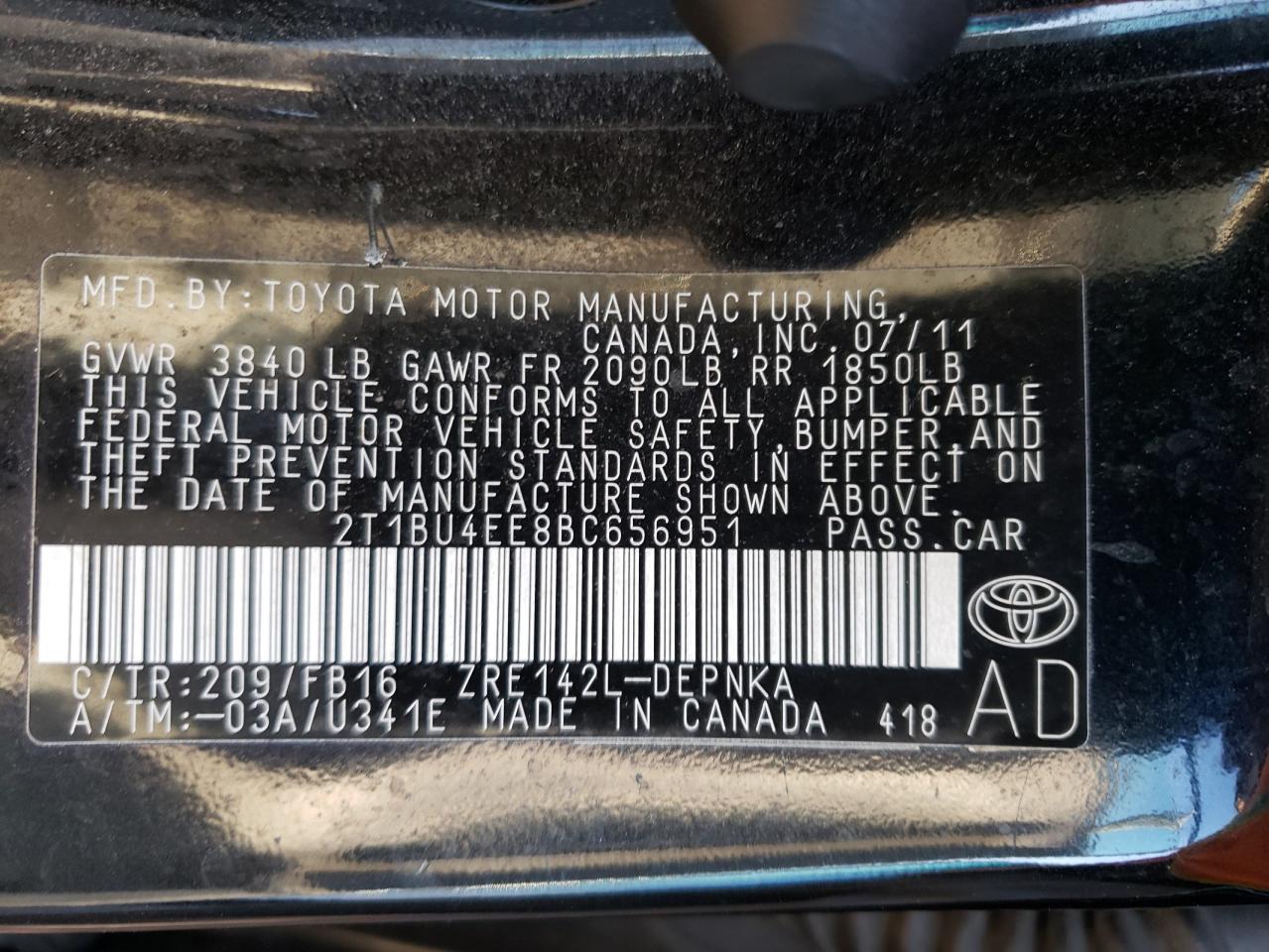 Photo 11 VIN: 2T1BU4EE8BC656951 - TOYOTA COROLLA 