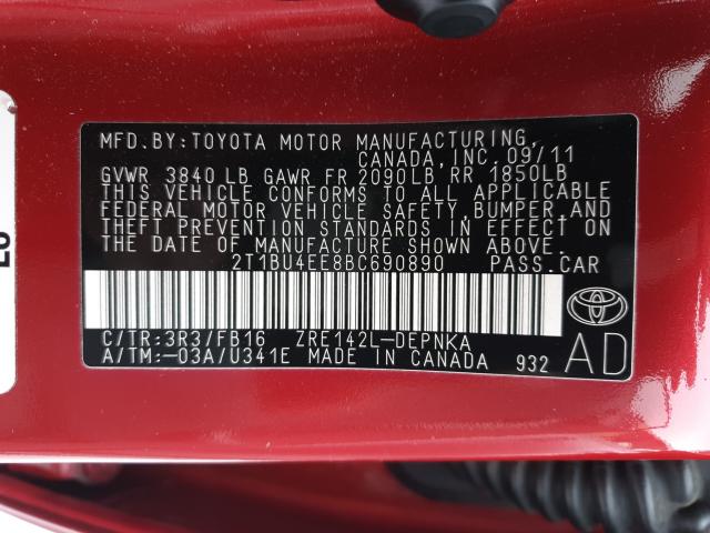 Photo 9 VIN: 2T1BU4EE8BC690890 - TOYOTA COROLLA BA 