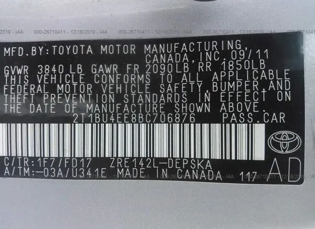 Photo 8 VIN: 2T1BU4EE8BC706876 - TOYOTA COROLLA 