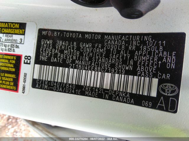 Photo 8 VIN: 2T1BU4EE8BC719319 - TOYOTA COROLLA 