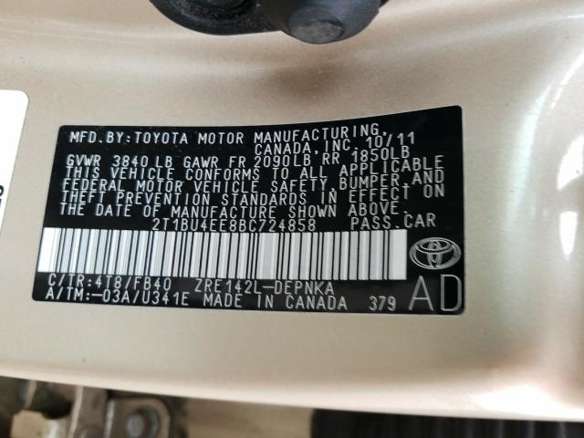 Photo 9 VIN: 2T1BU4EE8BC724858 - TOYOTA COROLLA BA 