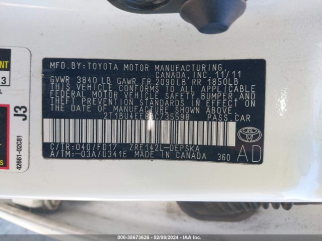 Photo 8 VIN: 2T1BU4EE8BC735598 - TOYOTA COROLLA 