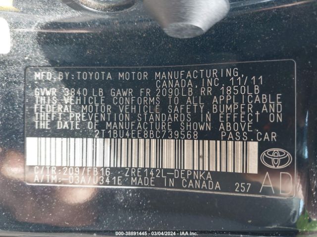 Photo 8 VIN: 2T1BU4EE8BC739568 - TOYOTA COROLLA 