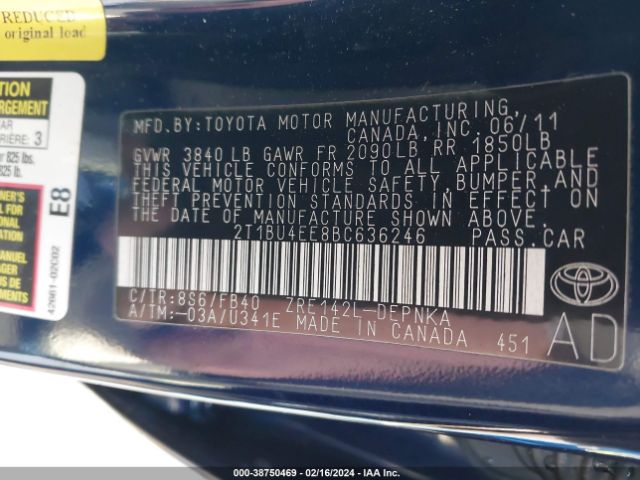 Photo 8 VIN: 2T1BU4EE8BL636246 - TOYOTA COROLLA 