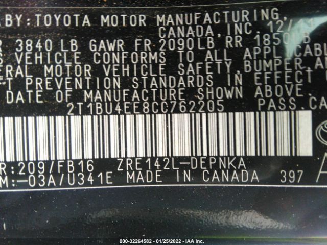 Photo 8 VIN: 2T1BU4EE8CC762205 - TOYOTA COROLLA 