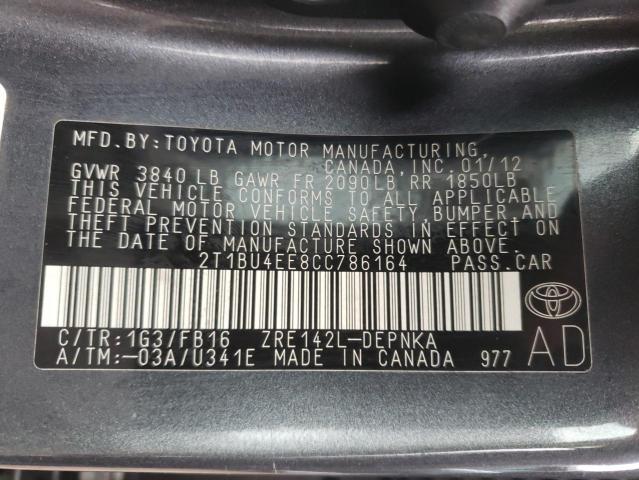 Photo 9 VIN: 2T1BU4EE8CC786164 - TOYOTA COROLLA BA 