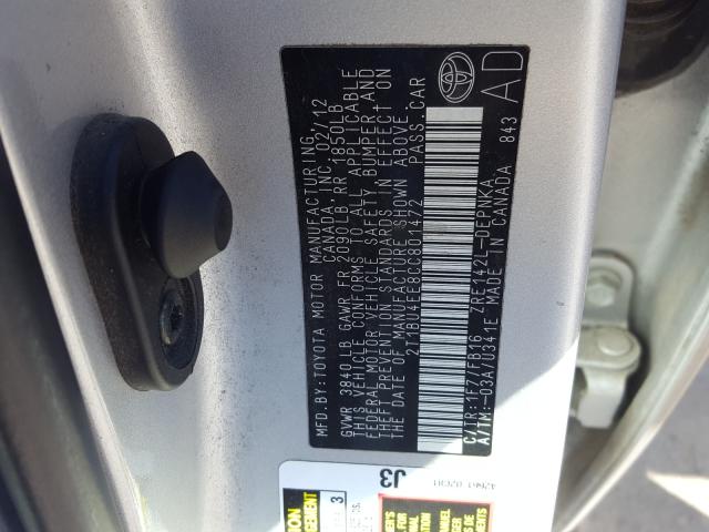 Photo 9 VIN: 2T1BU4EE8CC801472 - TOYOTA COROLLA BA 