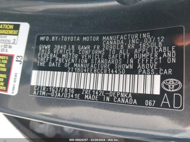 Photo 8 VIN: 2T1BU4EE8CC814450 - TOYOTA COROLLA 