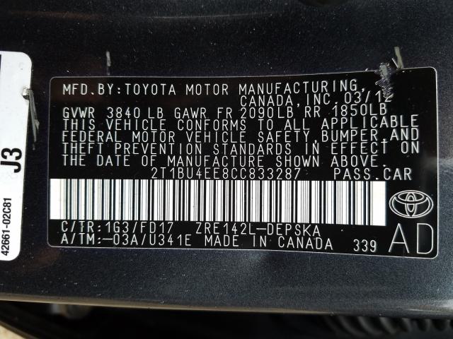 Photo 9 VIN: 2T1BU4EE8CC833287 - TOYOTA COROLLA BA 