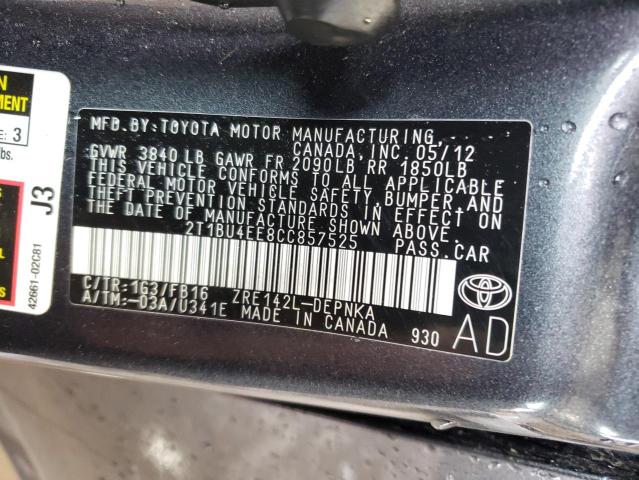 Photo 9 VIN: 2T1BU4EE8CC857525 - TOYOTA COROLA 