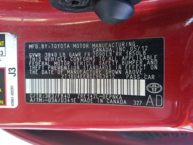 Photo 9 VIN: 2T1BU4EE8CC863812 - TOYOTA COROLLA BA 