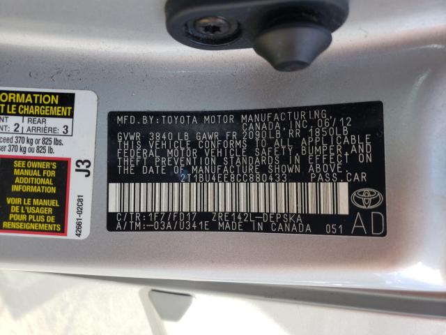 Photo 9 VIN: 2T1BU4EE8CC880433 - TOYOTA COROLLA BA 