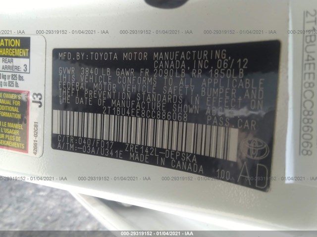 Photo 8 VIN: 2T1BU4EE8CC886068 - TOYOTA COROLLA 