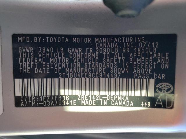 Photo 9 VIN: 2T1BU4EE8CC914497 - TOYOTA COROLLA BA 