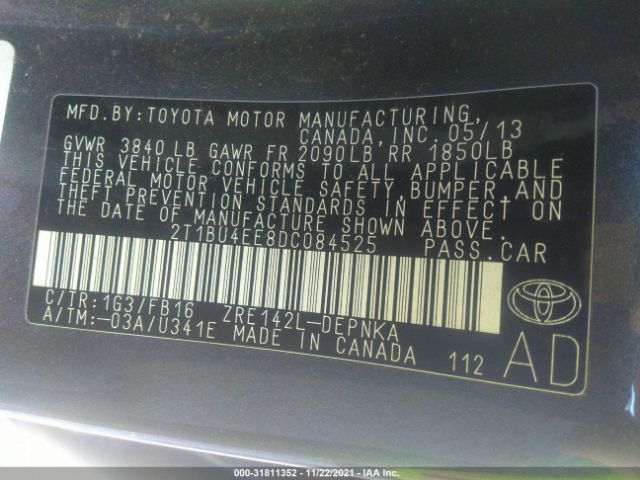 Photo 8 VIN: 2T1BU4EE8DC084525 - TOYOTA COROLLA 