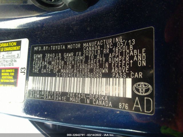 Photo 8 VIN: 2T1BU4EE8DC096089 - TOYOTA COROLLA 