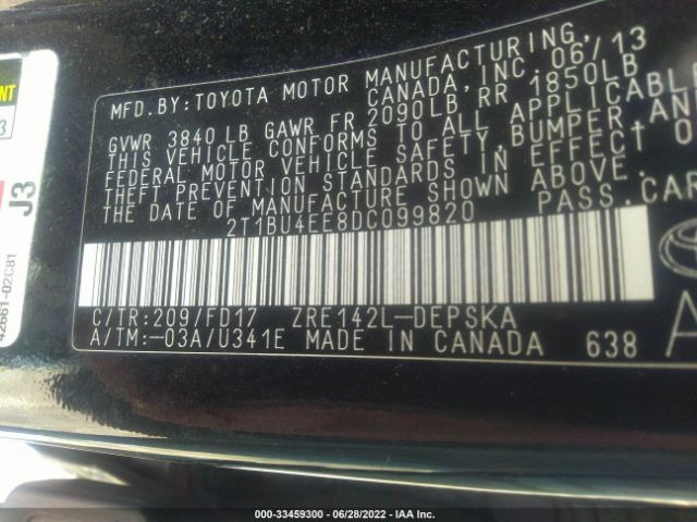 Photo 8 VIN: 2T1BU4EE8DC099820 - TOYOTA COROLLA 