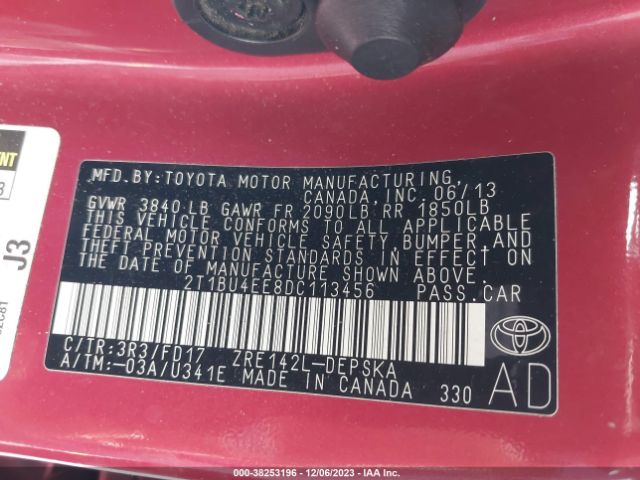 Photo 8 VIN: 2T1BU4EE8DC113456 - TOYOTA COROLLA 