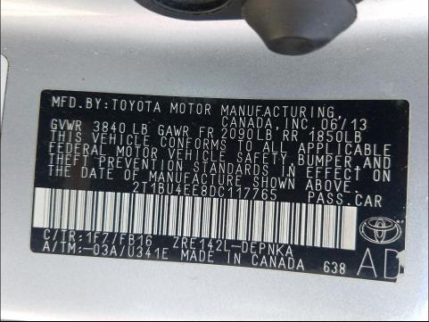 Photo 9 VIN: 2T1BU4EE8DC117765 - TOYOTA COROLLA BA 