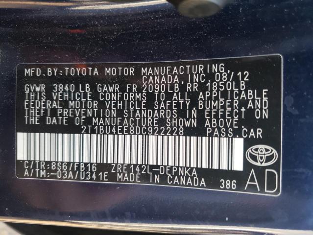 Photo 9 VIN: 2T1BU4EE8DC922228 - TOYOTA COROLLA BA 