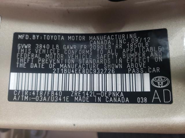 Photo 9 VIN: 2T1BU4EE8DC932726 - TOYOTA COROLLA BA 