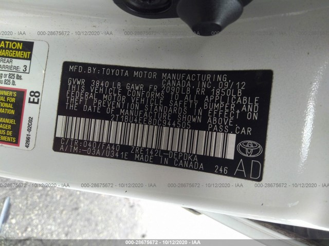 Photo 8 VIN: 2T1BU4EE8DC944505 - TOYOTA COROLLA 