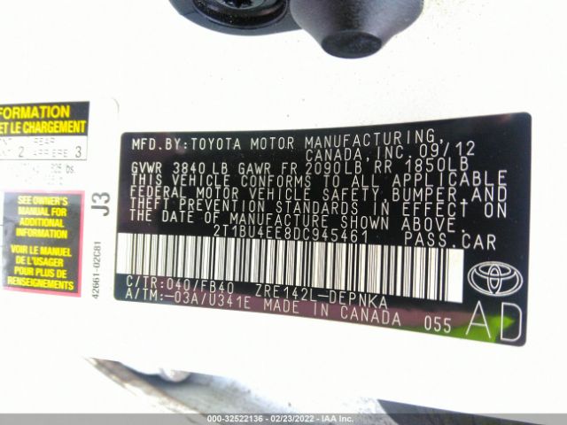 Photo 8 VIN: 2T1BU4EE8DC945461 - TOYOTA COROLLA 