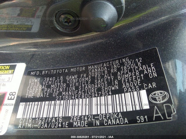 Photo 8 VIN: 2T1BU4EE8DC947954 - TOYOTA COROLLA 