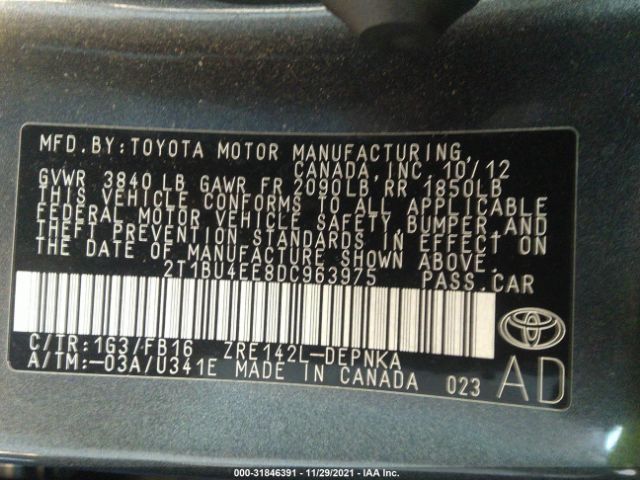 Photo 8 VIN: 2T1BU4EE8DC963975 - TOYOTA COROLLA 