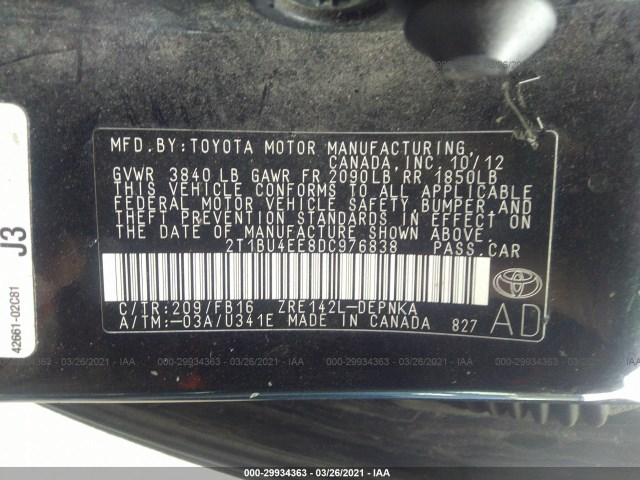 Photo 8 VIN: 2T1BU4EE8DC976838 - TOYOTA COROLLA 