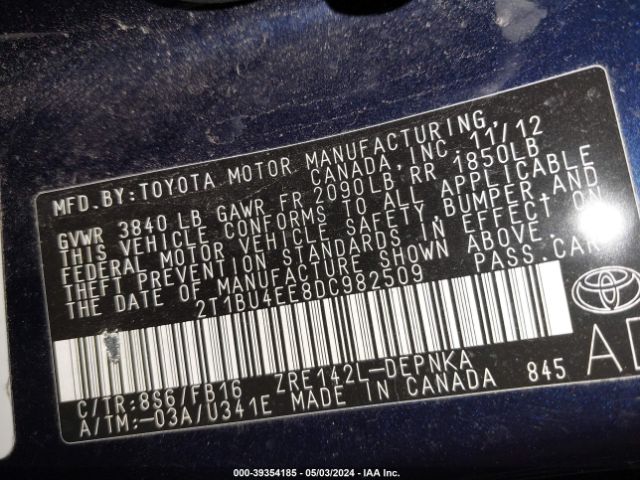 Photo 8 VIN: 2T1BU4EE8DC982509 - TOYOTA COROLLA 