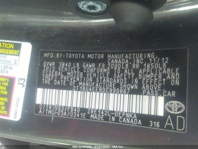 Photo 8 VIN: 2T1BU4EE8DC990867 - TOYOTA COROLLA 