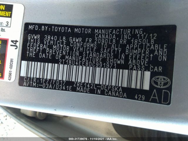 Photo 8 VIN: 2T1BU4EE8DC991971 - TOYOTA COROLLA 