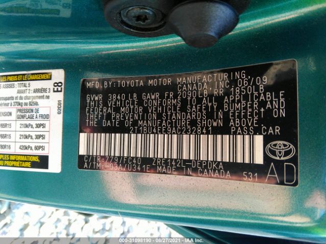 Photo 8 VIN: 2T1BU4EE9AC232841 - TOYOTA COROLLA 