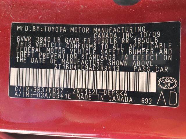 Photo 9 VIN: 2T1BU4EE9AC289413 - TOYOTA COROLLA BA 