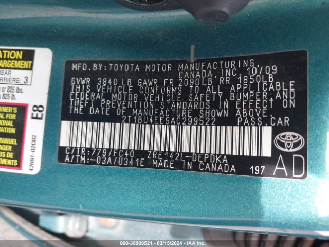 Photo 8 VIN: 2T1BU4EE9AC299522 - TOYOTA COROLLA 