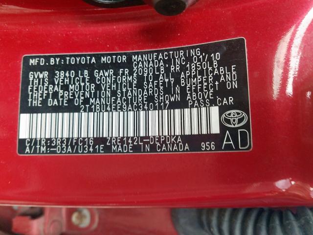 Photo 9 VIN: 2T1BU4EE9AC340117 - TOYOTA COROLLA BA 