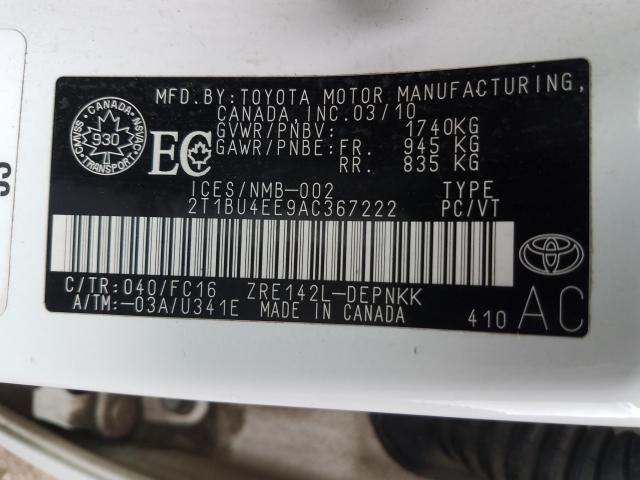 Photo 9 VIN: 2T1BU4EE9AC367222 - TOYOTA COROLLA BA 