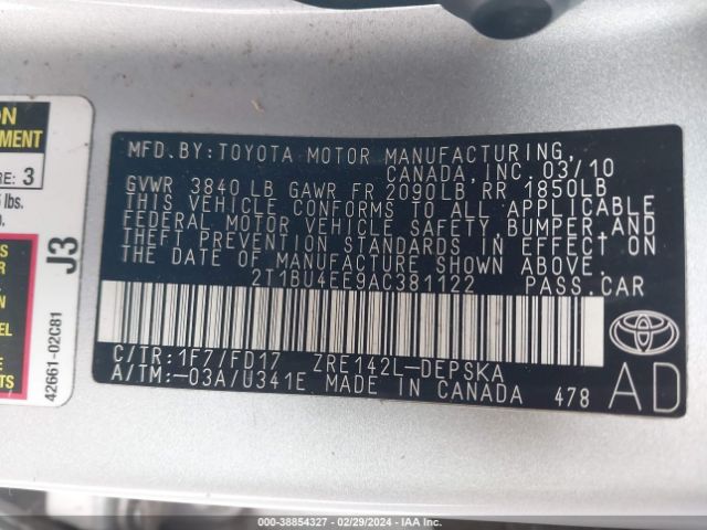 Photo 8 VIN: 2T1BU4EE9AC381122 - TOYOTA COROLLA 