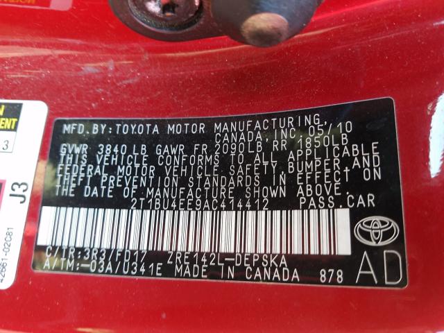 Photo 9 VIN: 2T1BU4EE9AC414412 - TOYOTA COROLLA BA 