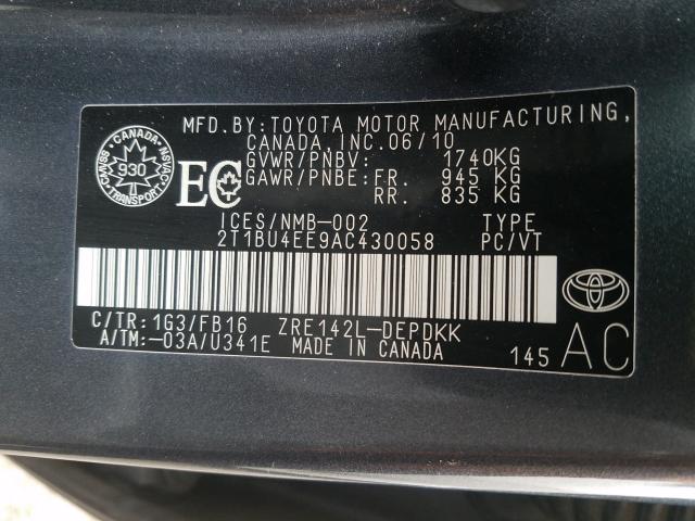 Photo 9 VIN: 2T1BU4EE9AC430058 - TOYOTA COROLLA BA 