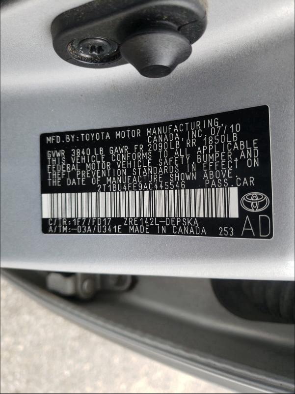 Photo 9 VIN: 2T1BU4EE9AC445546 - TOYOTA COROLLA BA 