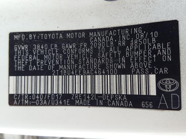 Photo 9 VIN: 2T1BU4EE9AC464100 - TOYOTA COROLLA BA 