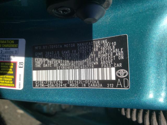 Photo 9 VIN: 2T1BU4EE9AC465778 - TOYOTA COROLLA BA 