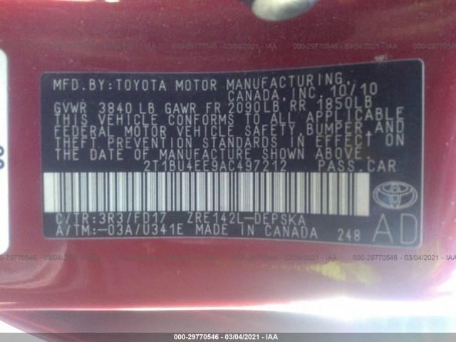 Photo 8 VIN: 2T1BU4EE9AC497212 - TOYOTA COROLLA 