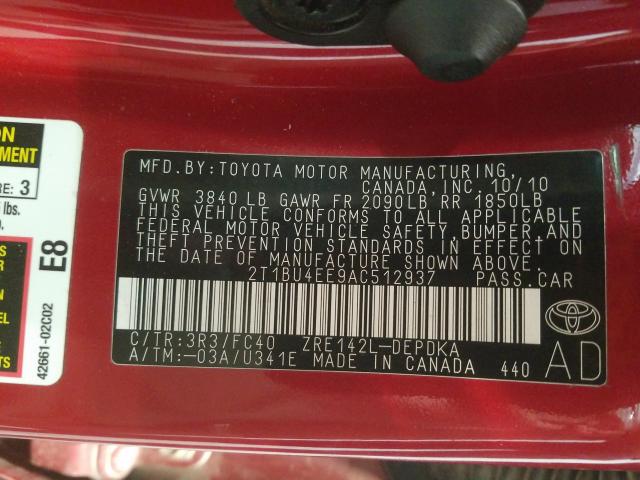 Photo 9 VIN: 2T1BU4EE9AC512937 - TOYOTA COROLLA BA 