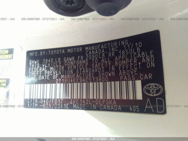 Photo 8 VIN: 2T1BU4EE9AC513800 - TOYOTA COROLLA 