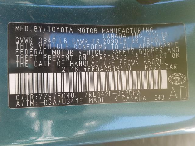 Photo 9 VIN: 2T1BU4EE9AC519418 - TOYOTA COROLLA BA 