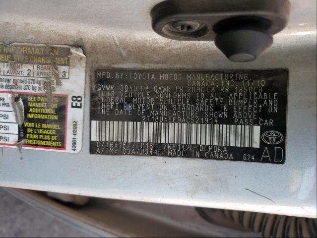 Photo 9 VIN: 2T1BU4EE9AC521914 - TOYOTA COROLLA BA 