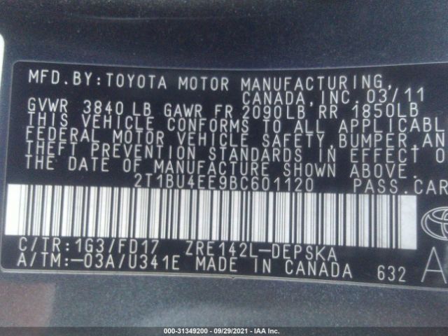 Photo 8 VIN: 2T1BU4EE9BC601120 - TOYOTA COROLLA 